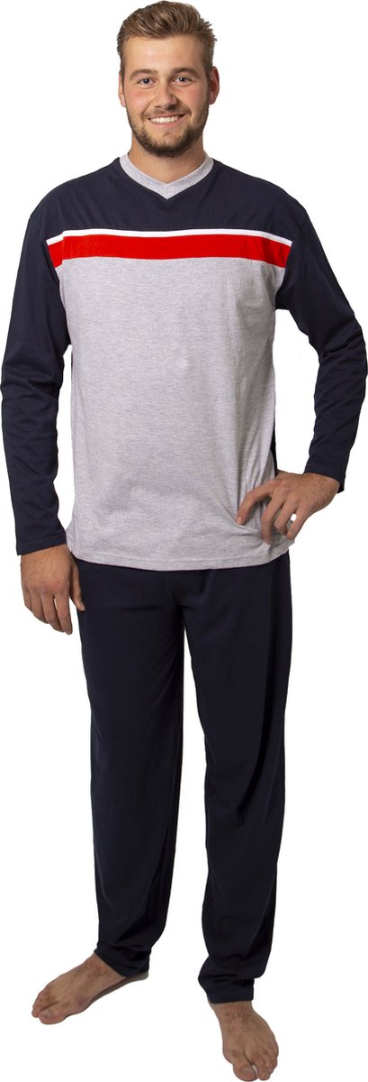 Amantes Pyjama Heren navy/grijs/rood - V Hals - Maat M
