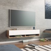 Meuble TV Laitila 2 casiers de rangement 140x31,5x29,5cm coloris bois et blanc
