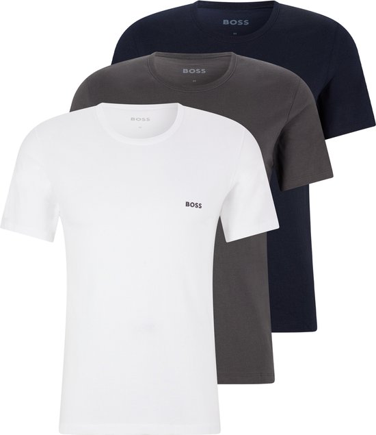 HUGO BOSS Classic T-shirts regular fit (3-pack) - heren T-shirts O-hals - grijs - wit - navy - Maat: L