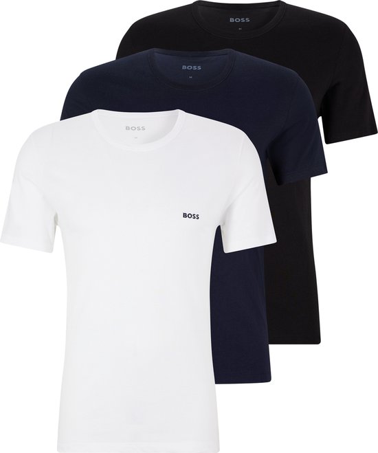 HUGO BOSS Classic T-shirts regular fit (3-pack) - heren T-shirts O-hals - wit - navy - Maat: