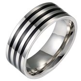 Ring Heren Zilver kleurig - Staal - Drie Dubbele Black Belt - Ringen - Cadeau voor Man - Mannen Cadeautjes