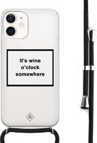Casimoda® hoesje met koord - Geschikt voor iPhone 12 Mini - Wine O'clock - Afneembaar koord - Siliconen/TPU - Wit