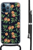 Casimoda® hoesje met koord - Geschikt voor iPhone 12 Pro Max - Fruit / Sinaasappel - Afneembaar koord - Siliconen/TPU - Multi