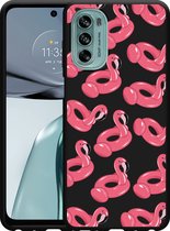 Motorola Moto G62 5G Hoesje Zwart Inflatable Flamingos - Designed by Cazy