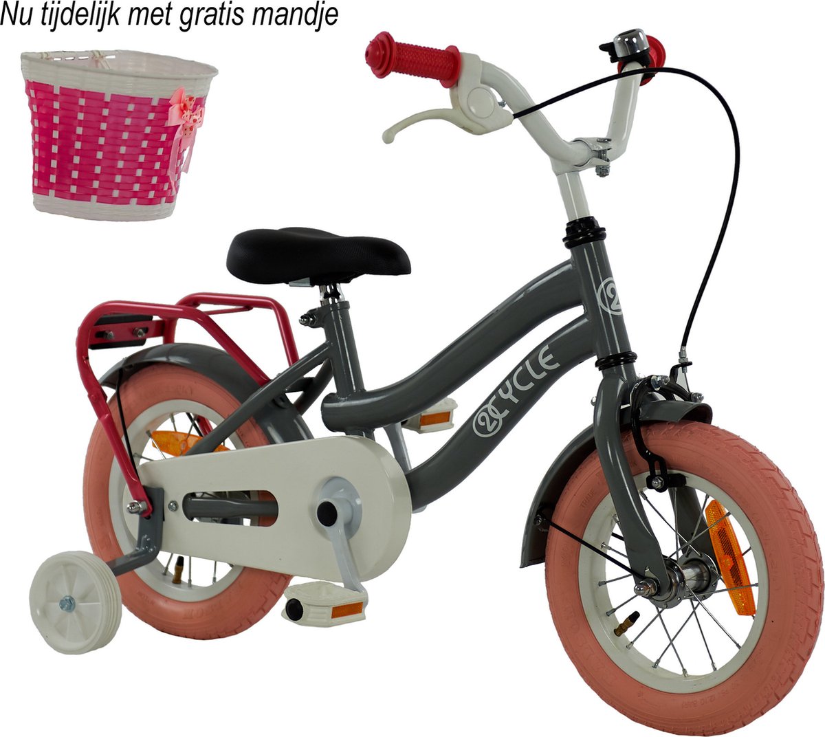 2Cycle Pretty Kinderfiets 12 inch Grijs-Roze Meisjesfiets 12 inch fiets
