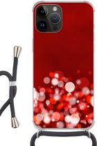 Geschikt voorApple Iphone 14 Pro Max - Crossbody Case - Rood - Design - abstract - Licht - Siliconen - Crossbody - Backcover met Koord - Telefoonhoesje met koord - Hoesje met touw
