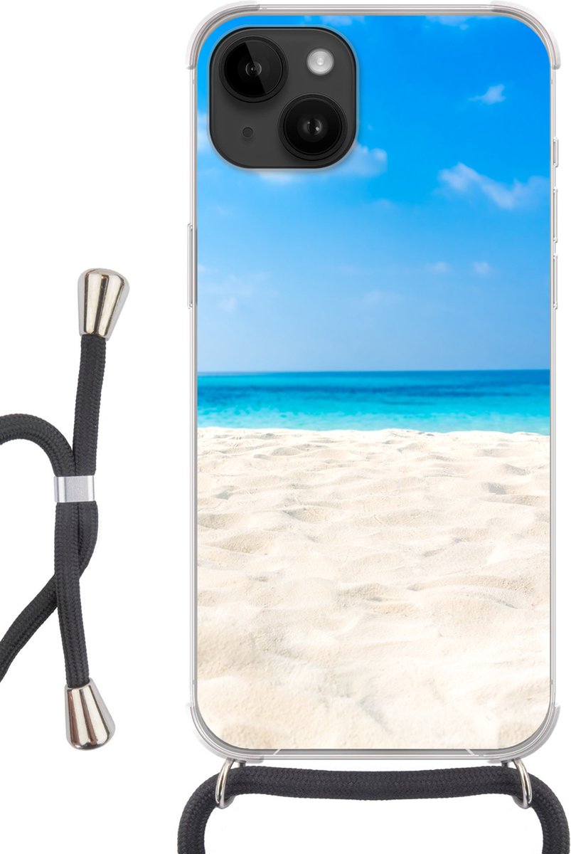 Telefoonhoesje Geschikt voor Apple Iphone 14 - Strand - Zee - Zand - Siliconen - Crossbody - Backcover met Koord - Telefoonhoesje met koord - Hoesje met touw Telefoonhoesje