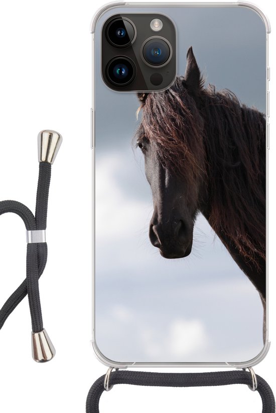 Apple iPhone 14 Pro Max - Crossbody Case - Paard - Lucht - Portret - Siliconen - Crossbody - Backcover met Koord - Telefoonhoesje met koord -...