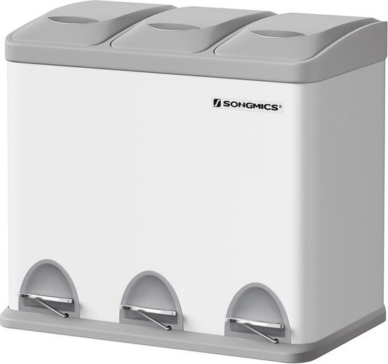 SONGMICS Afvalemmer Voor De Keuken, 3-in-1 Afvalemmer, 24 Liter Afvalscheiding Metalen Pedaalemmer Afvalscheidingssysteem Robuust Gemakkelijk Te Reinigen Staal Zilver SONGMICS Afvalemmer Voor De Keuken, 3-in-1 Afvalemmer, 24 Liter Afvalscheiding Metalen Pedaalemmer Afvalscheidingssysteem Robuust Gemakkelijk Te Reinigen Staal Zilver