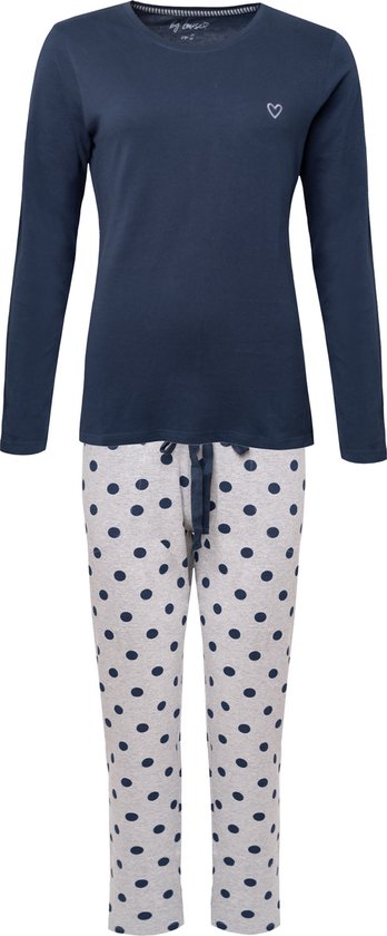 By Louise Essential Pyjama Set Long Katoen Blauw Pois - Taille XL