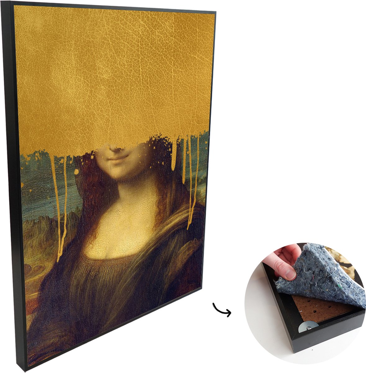 Akoestische Panelen - Geluidsisolatie - Akoestisch Wandpaneel - Wanddecoratie - Schilderij - 120x180 cm - Mona Lisa - Da Vinci - Goud - Geluidsdemper - Isolatie platen - Studio Schuim