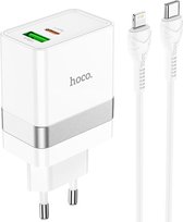 Hoco 30W USB-A+C Snellader met USB-C naar Lightning Kabel 1M Wit