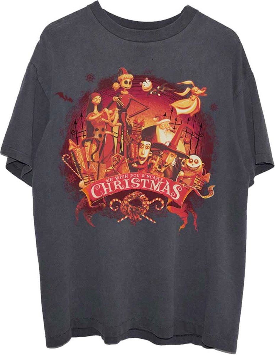 Disney The Nightmare Before Christmas Unisex Tshirt -L- We Wish You A Scary Christmas Zwart