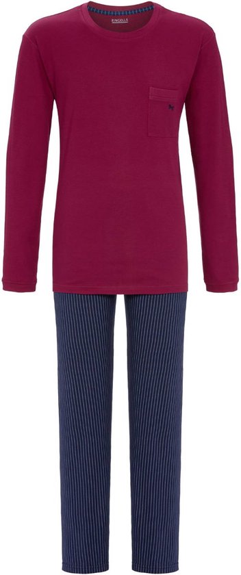Marvmys Lange winterpyjama voor heren van katoen, tweedelig, met knopen, lange broek, pyjama met zakken, comfortabel, casual, B-Navy, L