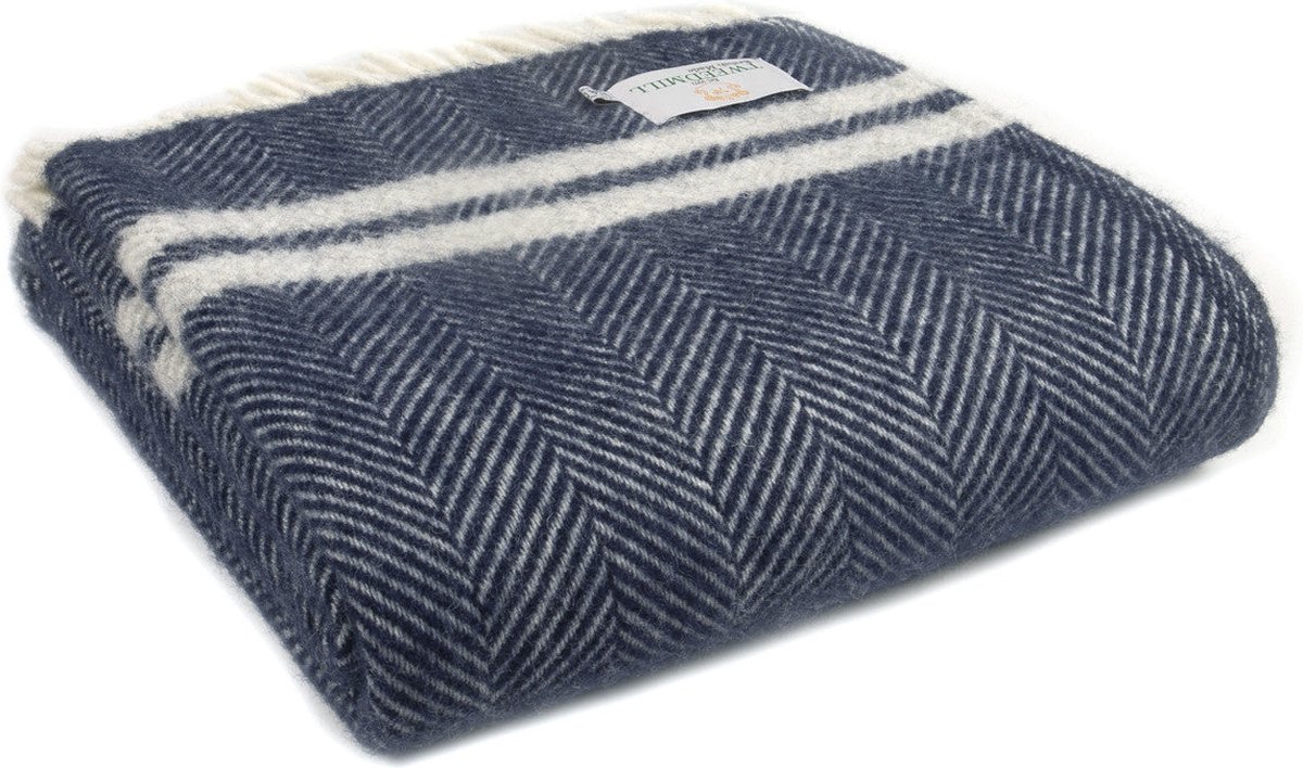 Plaid Visgraat 2 streep Blauw en Grijs - 150x183 - Nieuw Wol - Tweedmill UK