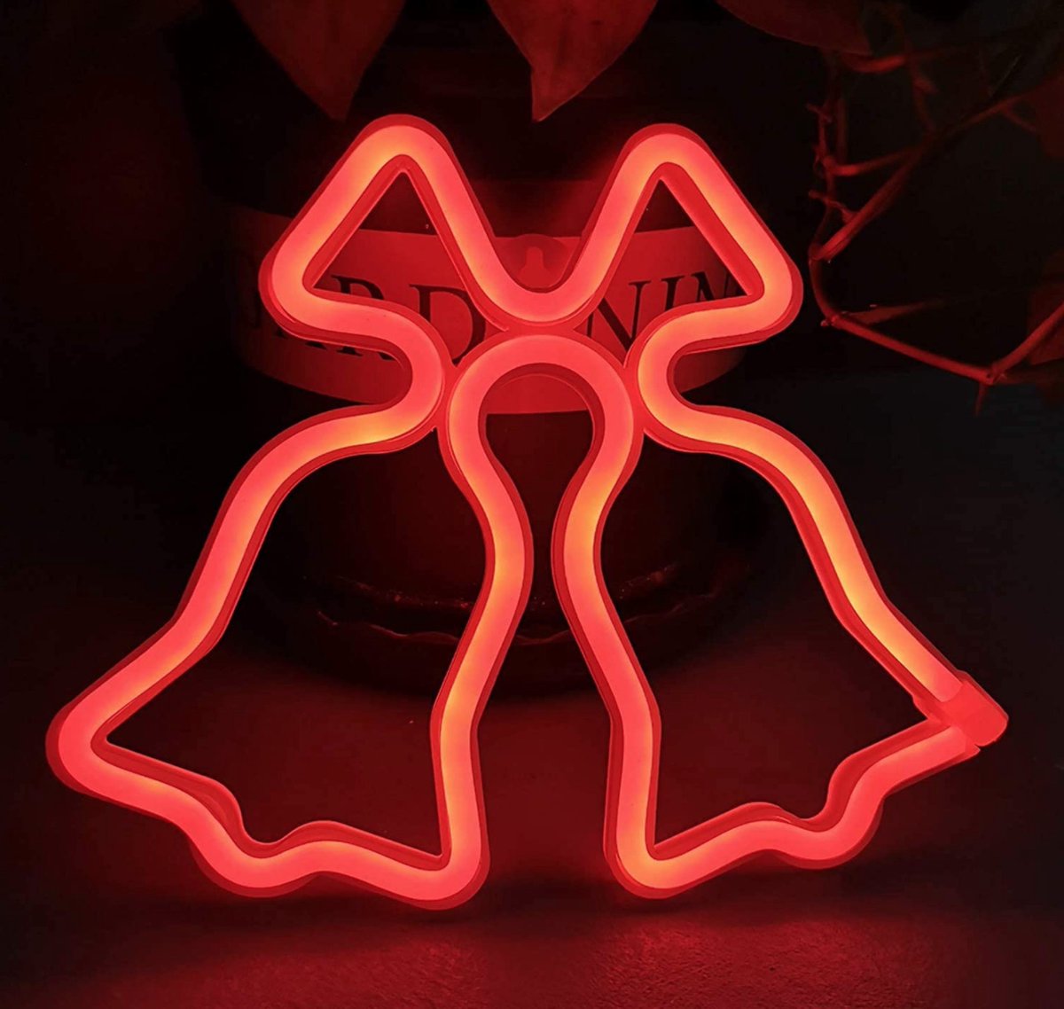 Neon led lamp - Kerstklokjes - Rood - 20 x 24 cm - Incl. 3 AA batterijen - Wandlamp - Kerst - Winter