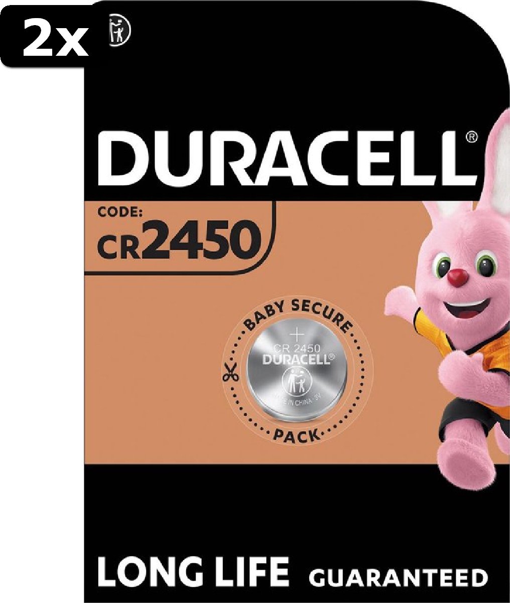 2x Duracell CR2450 Lithium knoopcel batterij - 3V - 1 stuk