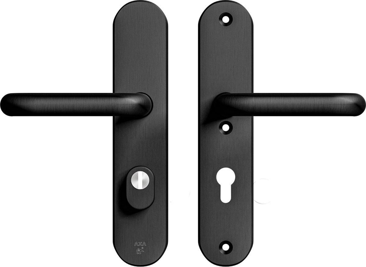 AXA Veiligheidsbeslag (Oval Plus) Zwart geslepen: Kruk-Kruk (model U) PC72 met kerntrekbeveiliging SKG***