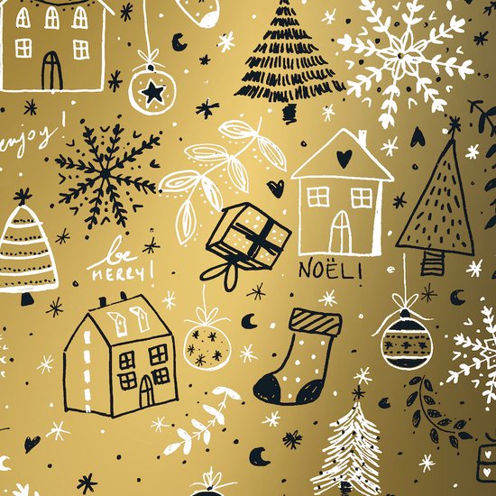 Kerst cadeaupapier - Doodles - 70x400 cm