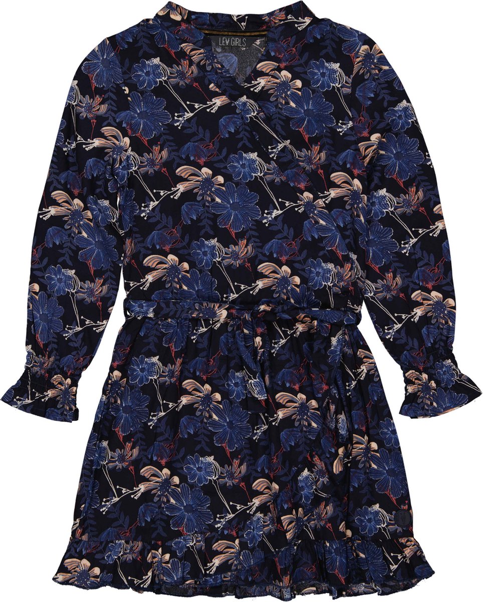 Meisjes jurk - Alice - AOP donker blauw bloemen