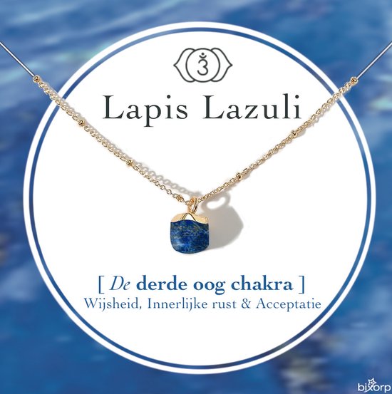 Bixorp Gems Derde Oog Chakra Ketting Lapis Lazuli + 18 Karaat Verguld Goud & Roestvrij Staal - 36cm + 8cm verstelbaar - Third Eye Chakra