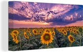 Canvas - Schilderij bloemen - Zonnebloem - Zon - Wolken - Avond - Wanddecoratie - Foto op canvas - Canvasdoek - 40x20 cm - Woonkamer