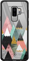 Casimoda® hoesje - Geschikt voor Samsung Galaxy S9+ - Marble Mountains - Luxe Hard Case Zwart - Backcover telefoonhoesje - Roze