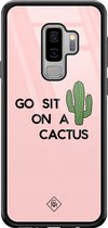 Casimoda® hoesje - Geschikt voor Samsung Galaxy S9+ - Go Sit On A Cactus - Luxe Hard Case Zwart - Backcover telefoonhoesje - Roze