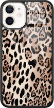 Casimoda® hoesje - Geschikt voor iPhone 12 Mini - Luipaard print bruin - Luxe Hard Case Zwart - Backcover telefoonhoesje - Goudkleurig