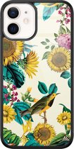 Casimoda® hoesje - Geschikt voor iPhone 12 Mini - Zonnebloemen / Bloemen - Luxe Hard Case Zwart - Backcover telefoonhoesje - Multi