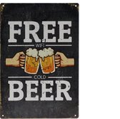 Wandbord – Free Wifi Cold Beer - Grappig - Retro - Wanddecoratie – Reclame bord – Restaurant – Kroeg - Bar – Cafe - Horeca – Metal Sign – 20x30cm
