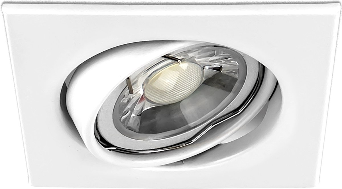 2x Vierkante Inbouw GU10 LED Spot Armatuur - Wit - Kantelbaar - Zaagmaat Ø75 mm - Aluminium - IP20 - Eenvoudige montage - Incl. GU10 Fitting