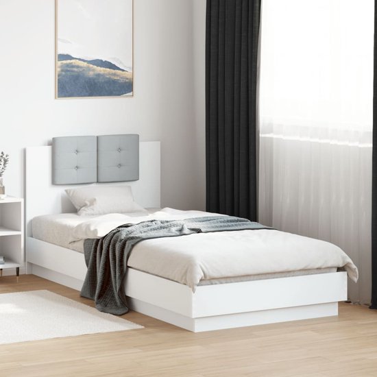 vidaXL - Bedframe - met - hoofdbord - bewerkt - hout - wit - 100x200 - cm