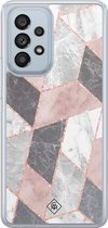 Casimoda® hoesje - Geschikt voor Samsung Galaxy A53 - Stone grid marmer / Abstract marble - 2-in-1 case - Schokbestendig - Geometrisch patroon - Verhoogde randen - Paars, Transparant