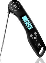 Keukenthermometer Barbecuethermometer, Digitale Instant-thermometer met 3s Directe Uitlezing, Opvouwbare Lange Sonde en LCD-scherm, voor Keuken, Grill, BBQ