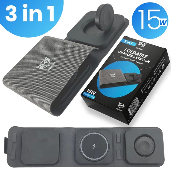 Good2know Chargeur sans fil pro 3 en 1 - Magnétique et pliable - Chargeur rapide 15 W iPhone et Samsung - Chargeur de voyage ultime - Station de charge Apple - Chargeur Magsafe