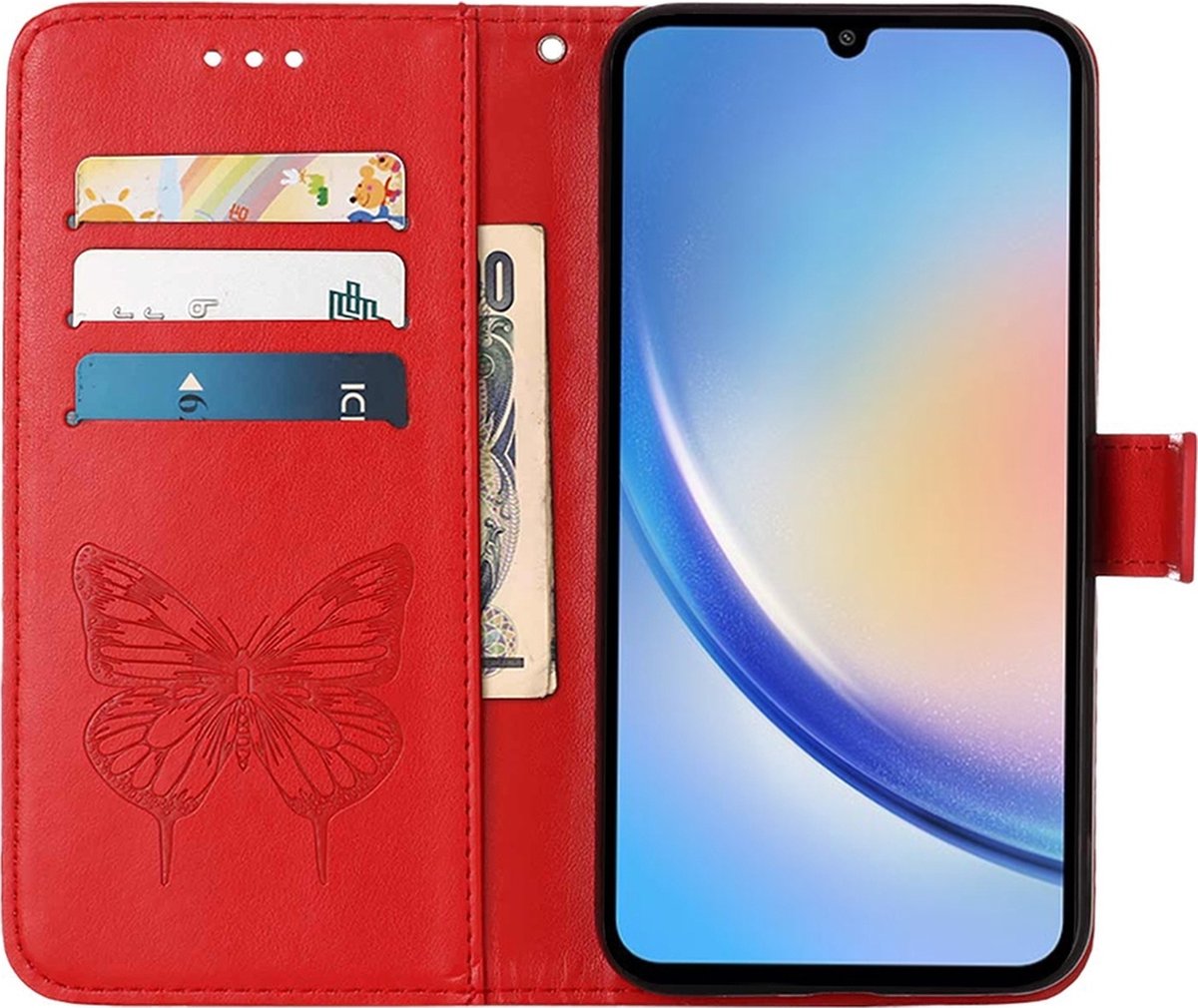 Mobigear Telefoonhoesje geschikt voor Samsung Galaxy A35 Hoesje | Mobigear Butterfly Bookcase Portemonnee | Pasjeshouder voor 3 Pasjes | Telefoonhoesje voor Pinpas / OV Kaart / Rijbewijs - Rood