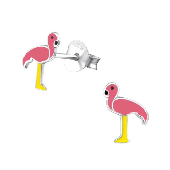 Aramat jewels ® - 925 sterling zilveren kinder oorbellen flamingo