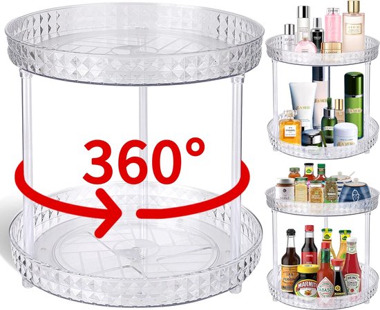 Foto: Kruidenrek draaibaar 2 etages draaiplateau koelkastorganizer lazy susan draaibare organizer voor specerijen en bakingredi nten 360 draaibaar kruidenrek voor kast badkamer doorzichtig 23 5 cm 