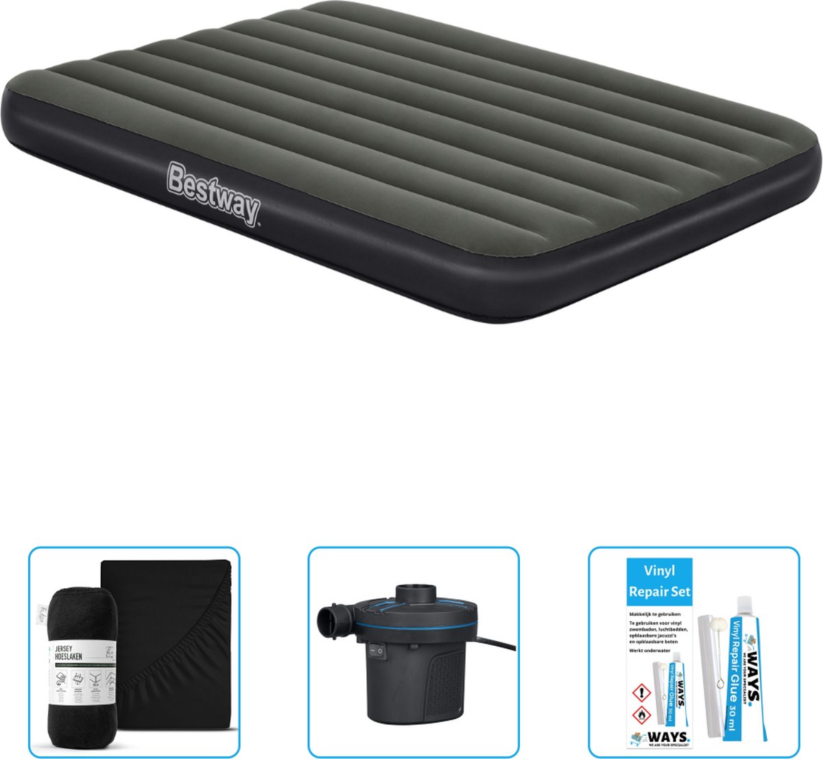 Bestway luchtbed - Twijfelaar- 137 x 191 x 25 cm - Groen - Inclusief Hoeslaken - Pomp en Reparatieset