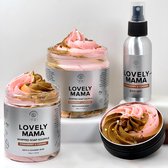 Moederdag cadeauset - Strawberry Caramel - XL Whipped Soap, Bodycreme & Bodymist - Lovely Mama