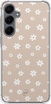 Shockproof hoesje - Geschikt voor Samsung Galaxy A55 - Cute flowers - Extra sterke case - TPU/polycarbonaat - Bloemen - Beige, Transparant