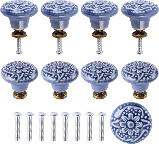 8 stuks meubelknoppen vintage meubelknoppen keramiek met schroeven vintage ladegreep van keramiek vintage kastknoppen keramiek reliëf voor commode, laden, deurknoppen