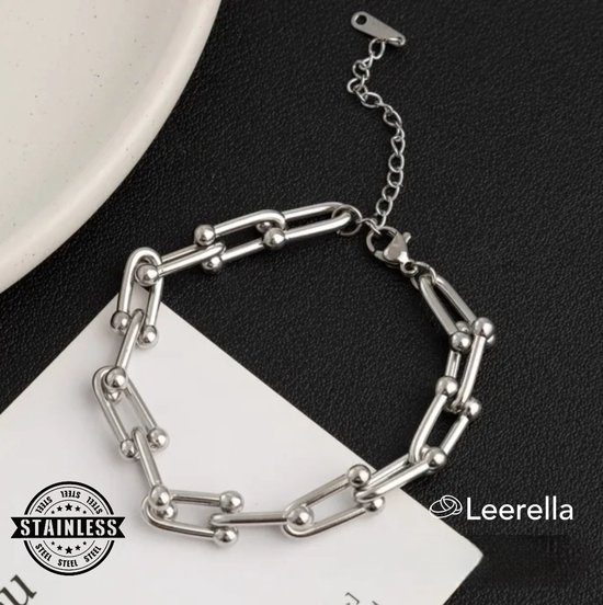 Leerella Luxe U-Vormige Schakel Armband Zilver in Hoogwaardig RVS - Perfect voor Moederdag, Valentijns cadeaus en Verjaardagen, Jubilea en Bijzondere Gelegenheden 16+6 cm