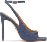 Blue denim fabric heeled sandals