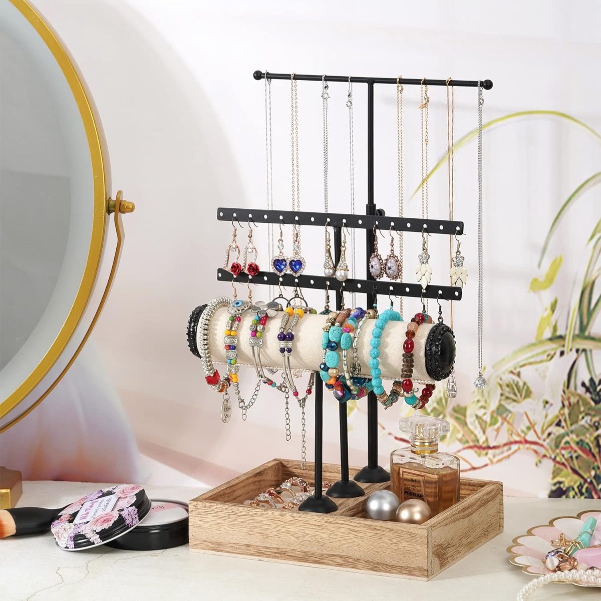 sieradenstandaard, in hoogte verstelbaar, kettingstandaard, sieradenboom, sieradenhouder, horlogestandaard, sieradenopslag voor kettingen, oorbellen, armbanden, ringen, horloges en accessoires