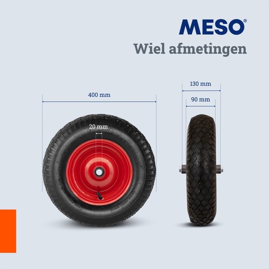 MESO Kruiwagenwiel Luchtband - 4.80/4.00-8 - Rubber Band - Wiel met 130mm As - Kruiwagenband 4.80/400 voor Kruiwagen van MESO — afbeelding 3
