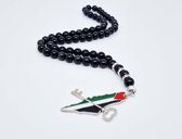 Natuurstenen Autohanger " Obsidian "- Met hanger "Kaart van Palestina en sleutel" - 8 mm diameter van de korrel- Mooie accessoire en decoratie voor de auto