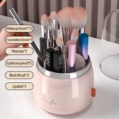 360 graden draaibare cosmetica-make-uporganizer, opbergdoos met 6 vakken voor make-upkwastenhouder met helder acryldeksel, geschikt voor wasruimtes, badkamers, make-uptafels (roze)