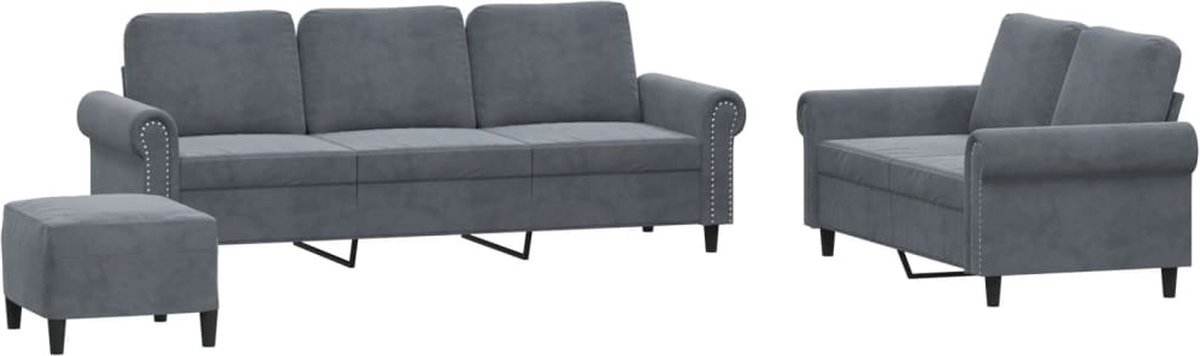 vidaXL - 3-delige - Loungeset - met - kussens - fluweel - donkergrijs